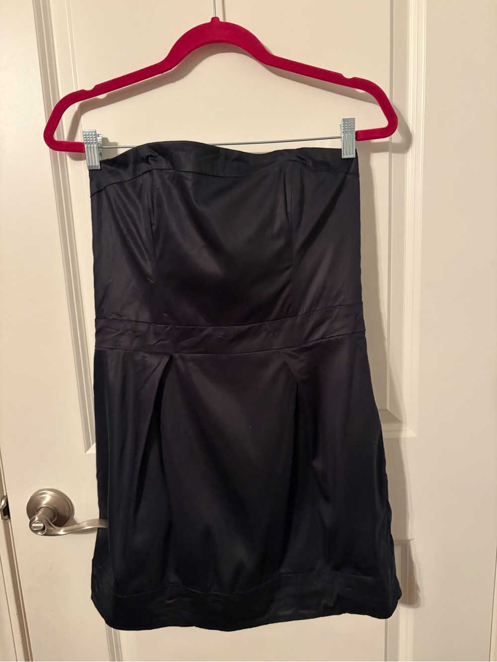French Connection Strapless Satin Dress in Navy